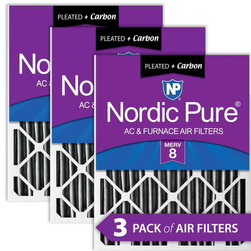 10x20x2 Furnace Air Filters MERV 8 Pleated Plus Carbon 3 Pack